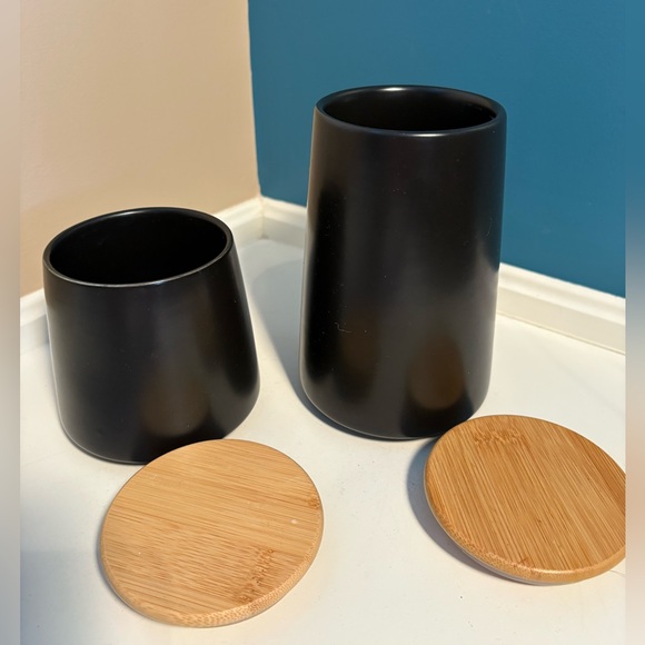 Black Canister Set with Wooden Lids - Picture 2 of 7